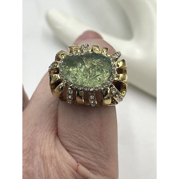 Kara Ross Goldtone Simulated Drusy & Crystal High Profile Gold Tone Ring Size 9 - Picture 9 of 12